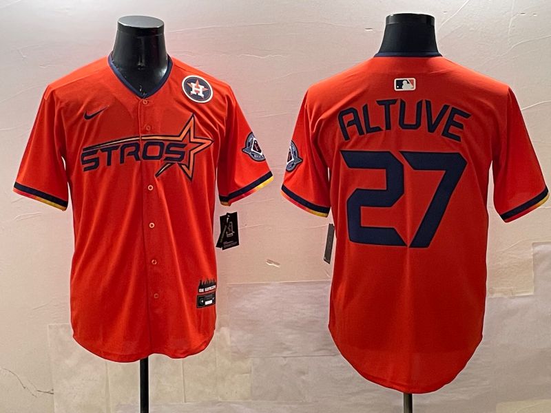 Men Houston Astros #27 Altuve Orange Three generations Joint Name 2025 Nike MLB Jersey style 5->houston astros->MLB Jersey